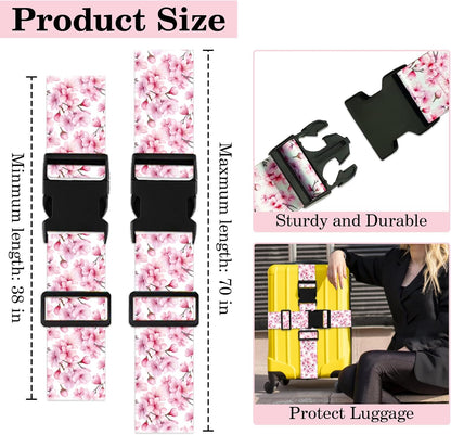 Luggage Straps for Suitcases TSA Approved, Luggage Identifiers for Suitcase, Adjustable Suitcase Strap for Baggage Security with Cute Patten, Travel Necessary Accessories (Peach Blossom)