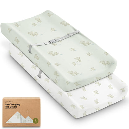 2-Pack Baby Changing Pad Covers for Girl, Boy, Neutral - Soft Viscose Derived from Bamboo Changing Table Pad Cover Sheets, Baby Nursery Diaper Changing Pad Cover, Contour Changing Pad Liner (Elly)