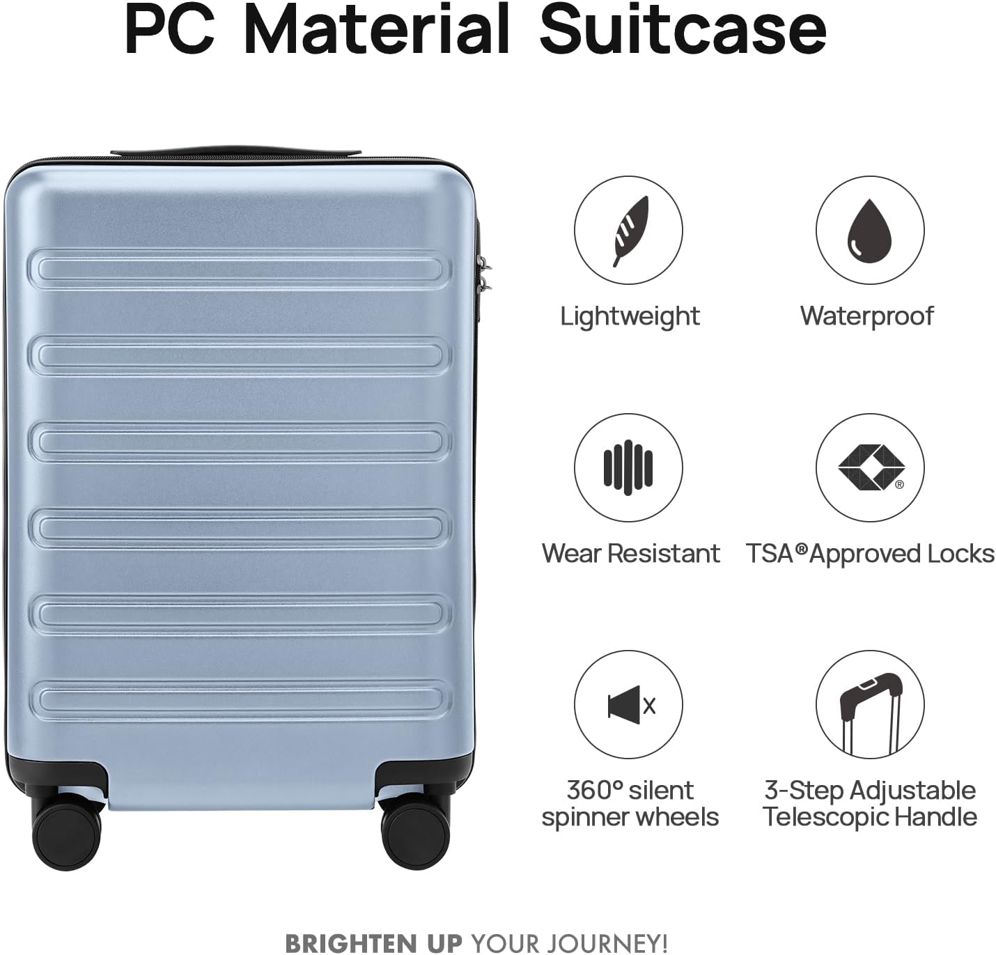 Carry on Luggage 22 X 14 X 9 Airline Approved, 20 Inch Luggage for 3-5 Days Travel, Double Spinner Wheels, 100% Hardshell PC, TSA Lock (09-Blue, Checked 24-Inch)