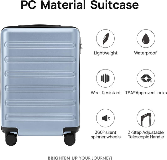 Carry on Luggage 22 X 14 X 9 Airline Approved, 20 Inch Luggage for 3-5 Days Travel, Double Spinner Wheels, 100% Hardshell PC, TSA Lock (09-Blue, Checked 24-Inch)