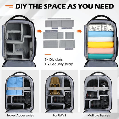 SDYSM Camera Bag Backpack Professional for DSLR SLR Mirrorless Camera Waterproof Laptop Back Pack 14 Inch with Rain Cover Anti Theft Travel Case Large Capacity Photography Backpack Grey
