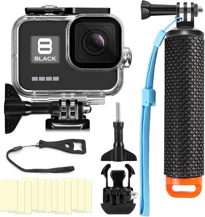 Compatible for Go Pro Hero 8 Black Waterproof Housing Case 60M/196FT Protective Underwater Diving Case Shell with Cameras Handle Mount Accessories Kit
