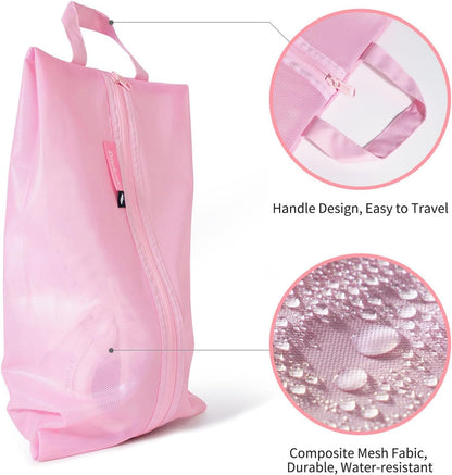 pack all Shoe Bag for Travel, Water-Resistant Shoe Pouch for Gym, Odor-Resistant Soccer Cleats Bag for Sport (Pink, 2-Pack)
