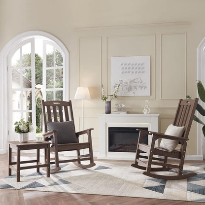 Psilvam Oversized Outdoor Rocking Chair, with 21" Wide Seat and 32" Tall Backrest, Pre-Assembled with Most Components for Effortless Installation (Brown)