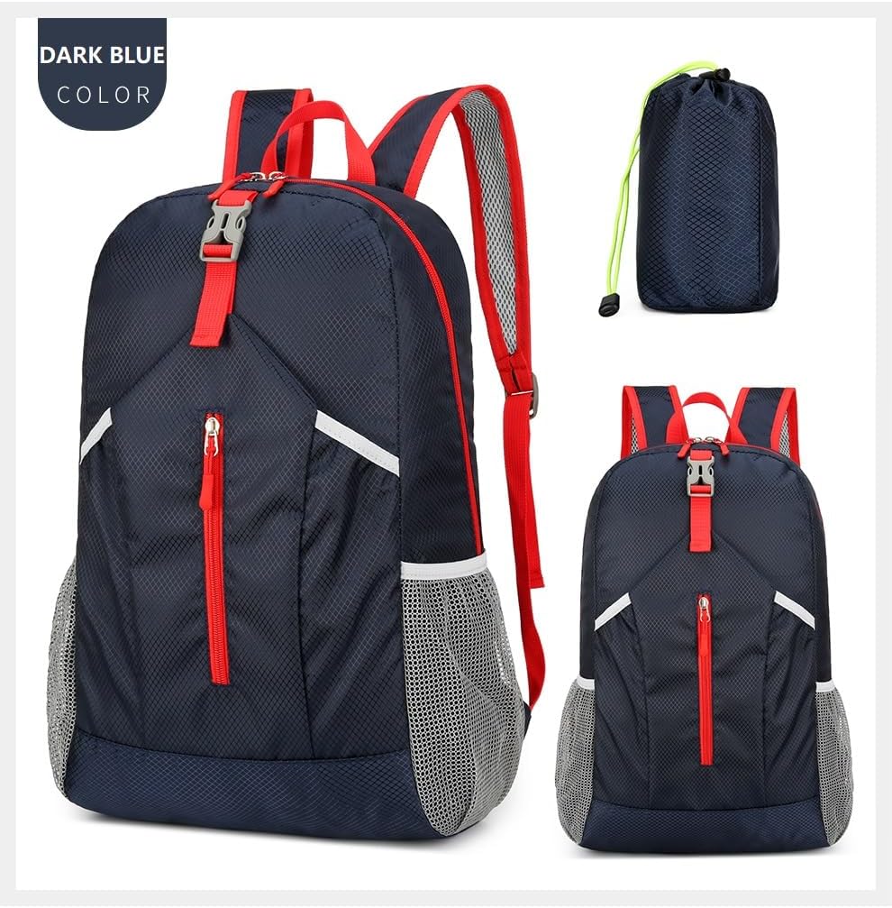 25L Hiking Backpack Foldable Sports Daypack Camping Collapsible Bag Water Repellent Lightweight Travel Men Women (Dark Blue)
