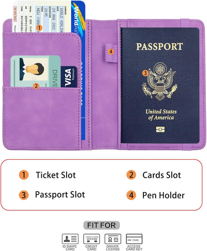 Melsbrinna Premium Leather Passport Holder Covers Case, Waterproof Rfid Blocking Travel Wallet Passport Holder with Pen Holder, Cute Passport Book for Women/Men