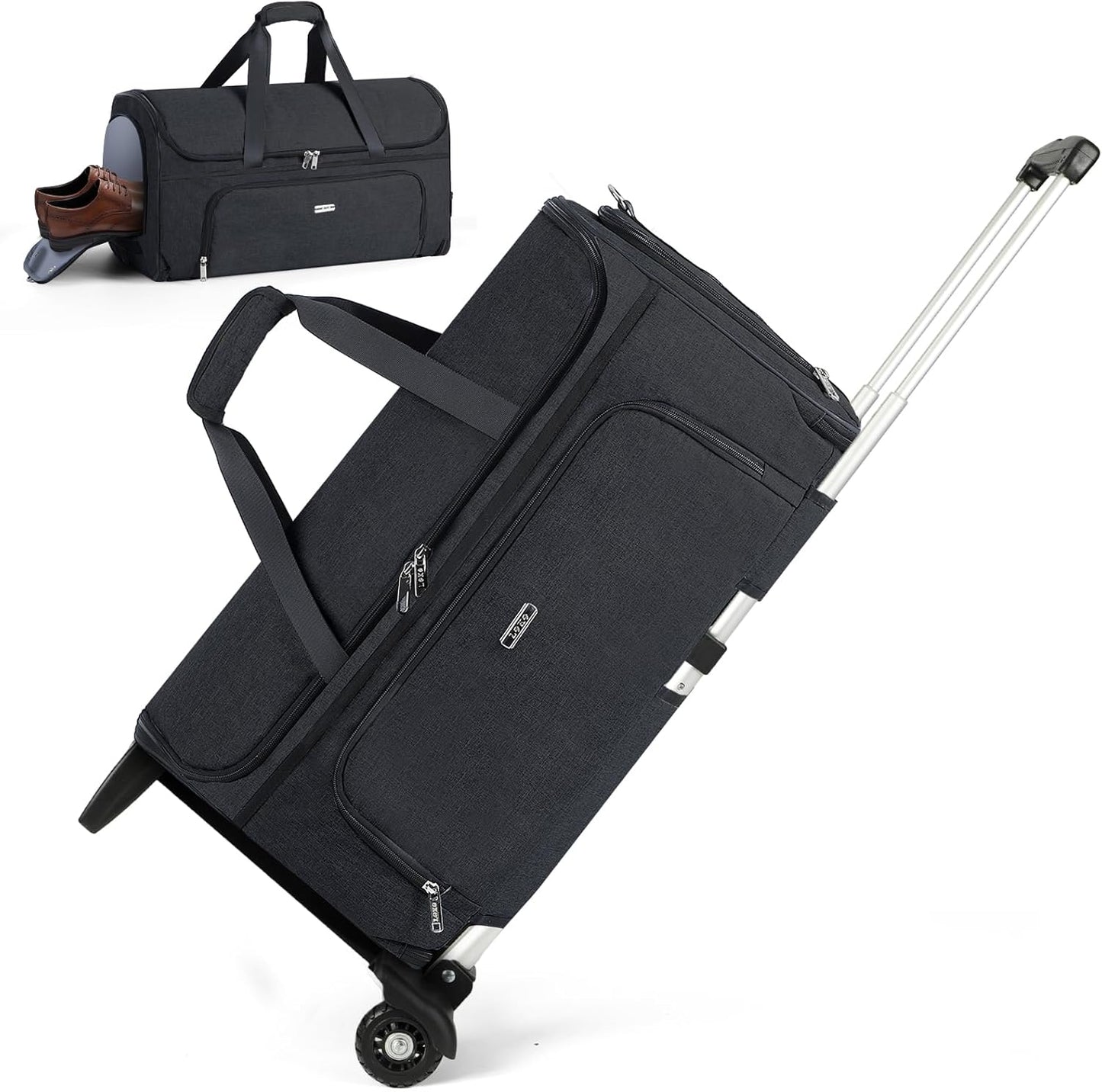 Garment Bags with Wheels, Garment Convertible Weekender Bags, Large Garment Bags for Travel, Duffle Luggage Bag Garment Bag (Black)