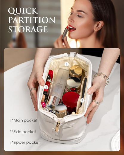 Bridesmaid Gift, Initial Makeup Bags, Personalized Double Layer Cosmetic Bag with Makeup Brush Organizer, Waterproof, Large Capacity PU Leather Travel Toiletry Bag