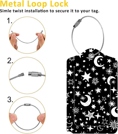 Luggage Tags for Suitcase,2 Pack Stars and Moons Luggage Tag with Privacy Flap,Name ID Label and Metal Loop for Women Men Girls Baggage Bag Backpack Instrument