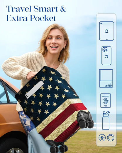 Slohif Luggage Cover for Suitcase Tsa Approved Protector - Luggage Sleeve Large Suit Case Cover Travel Stretch Baggage Case Protective Washable Fit 24-27 Inch Flag M