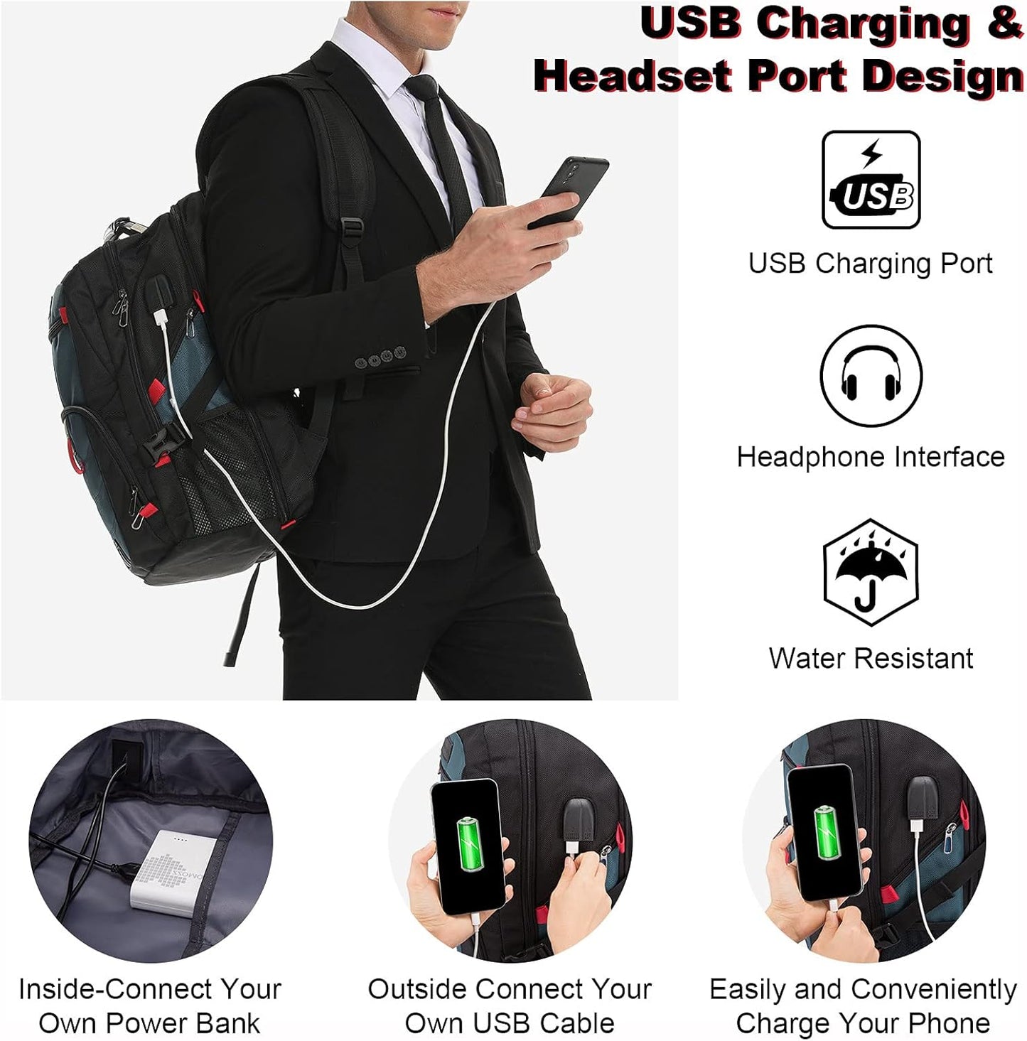 LOVEVOOK Travel Backpack for Men 17inch Large Work Backpack for Men Large Capacity Lockable Mochilas para Hombres Waterproof Computer Backpack for Work Business Travel College (17 inch，Dark-Blue)