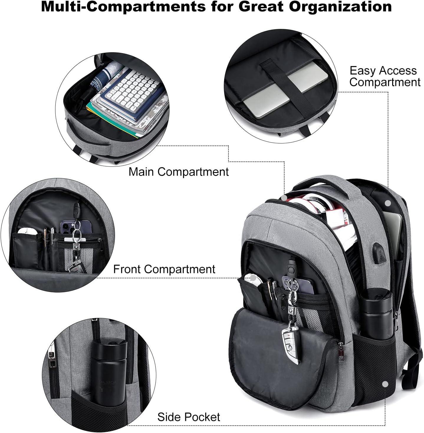 Backpack, School Backpacks for Teen Boys & Girls, Student Bookbag Fits 17.3 Inch Laptop with USB Charging Port, Water Resistant Travel Backpack, Sturdy Anti Theft Computer Bag Gifts Men Women