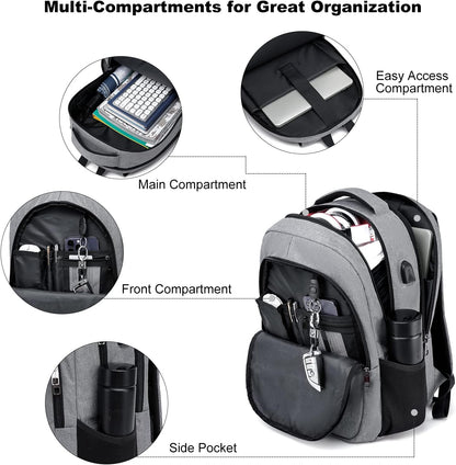 Backpack for Men and Women, School Backpacks for Teen Boys & Girls, Student Bookbag Fits 15.6 Inch Laptop with USB Charging Port, Water Resistant Travel Backpack, Sturdy Anti Theft Computer Bag Gifts