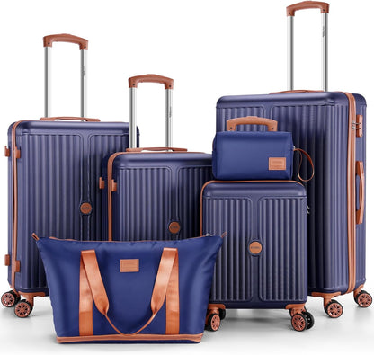 Hoteel Luggage 6-piece Set, 360° Universal Suitcases with Wheels Hard Shell Suitcase with TSA Lock, Including Waterproof Luggage Bag, Travel Maletas for Men and Women,Blue(16/20/24/28Inch)