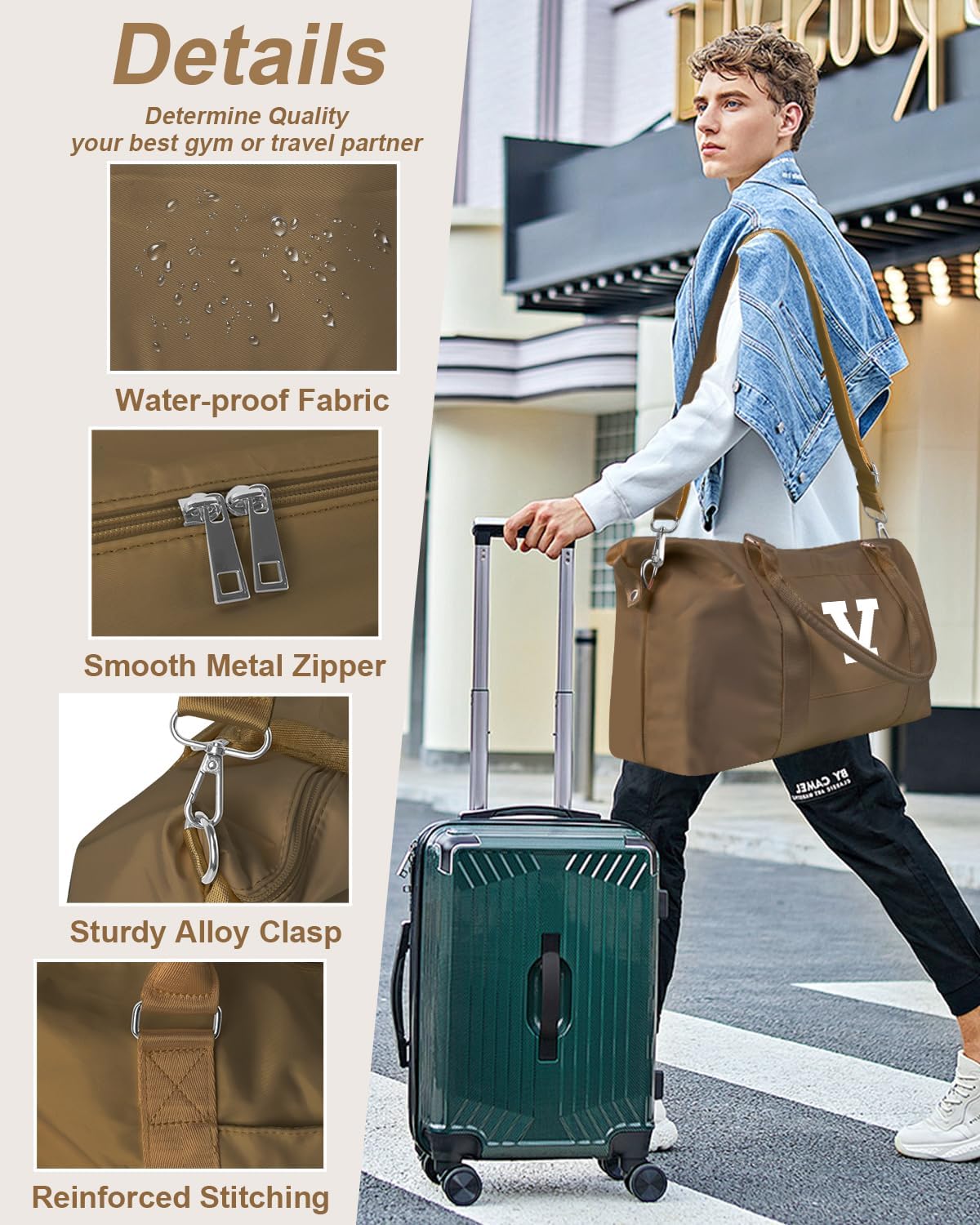 Birthday Graduation Gifts for Daughter,Initial Travel Duffel Bag Sports Gym Bag for Girls Teen Kids Birthday Gifts,Personalized Weekender Bag Carry On Tote Bags Cute Overnight Bag for Women(Brown, V)