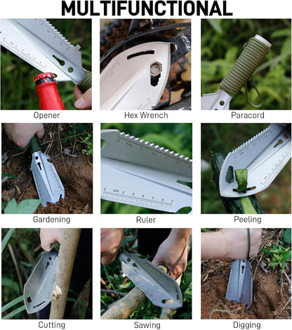 Small Camping Shovel, 9 in 1 Mini Hand Shovel, Portable Backpacking Trowel, Ultralight Compact Multitool for Camping, Gardening, Outdoor Survival, Black