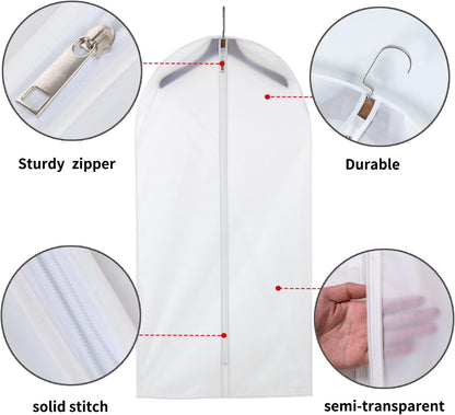 Clear Garment Bags Clothes Covers Protecting Dusts (set Of 12) For Storage Plastic Garment Bags Hanging Clothes Bags with Zipper Gown Garment Bag for Long Dresses - 24'' X 60''/12 Pack