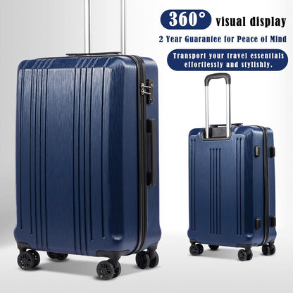Coolife Luggage Expandable(only 28") Suitcase PC+ABS with TSA Lock Spinner 20in 24in 28in (navy, M(24IN))