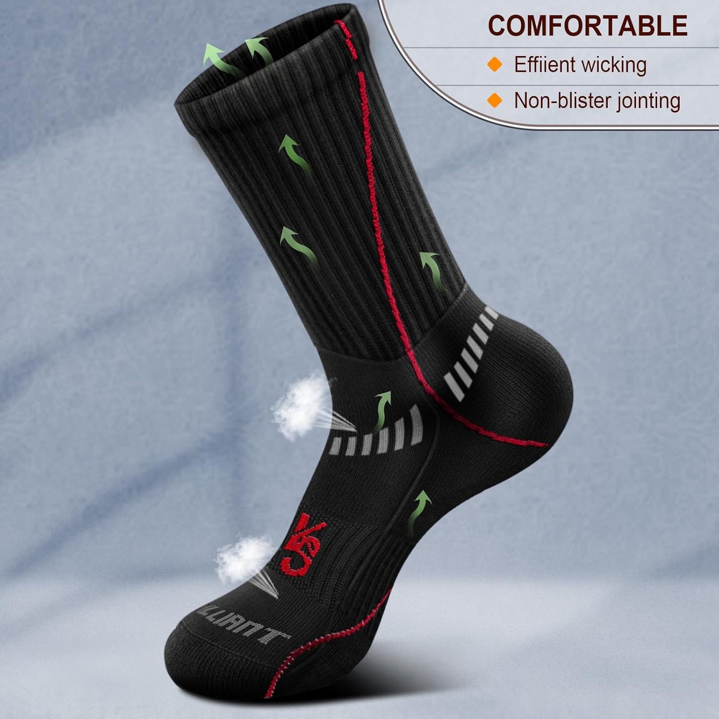 BULLIANT Compression Socks for Men 6Pairs, Athletic Crew Socks Cushioned For Men Sports Running-Arch Support