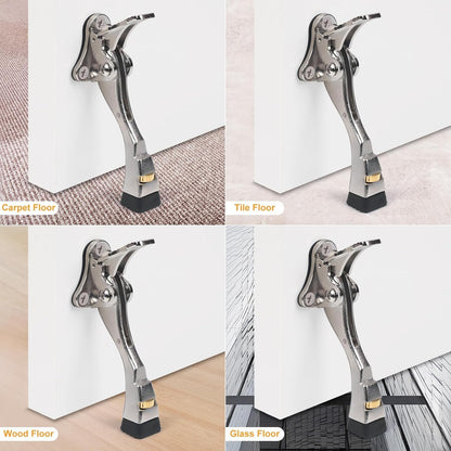6 Packs Heavy Duty Kickdown Door Stopper, One Touch Adjustable Kickdown Door Stop for Heavy Doors, 4 in Metal Door Kickstand with Rubber Tip & Wall Protectors for Wide Doors