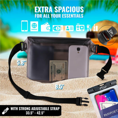 AiRunTech Waterproof Fanny Pack,Waterproof Phone Pouch for iPhone 15 14 13 12 11 Pro Max,IPX8 Waterproof Dry Bag for Snorkeling Beach Cruise Kayaking Pool Swimming(Two Phone Cases+Two Waist Bags Set)