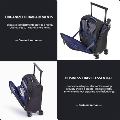 Verage Carry On Luggage with Wheels, 15 Inch Underseat Spinner Luggage Pro, Underseat Personal Item Travel Bag for Men and Women, Carry On Bags for Airplanes, Black