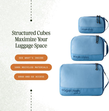 Eagle Creek Pack-It Reveal Cube Set - Packing Cubes for Compartmentalizing Luggage - Durable - Ultra-Lightweight - Water-Resistant - Easy Grab Zipper Pull - Mesh Windows - Blue Dawn - XS/S/M