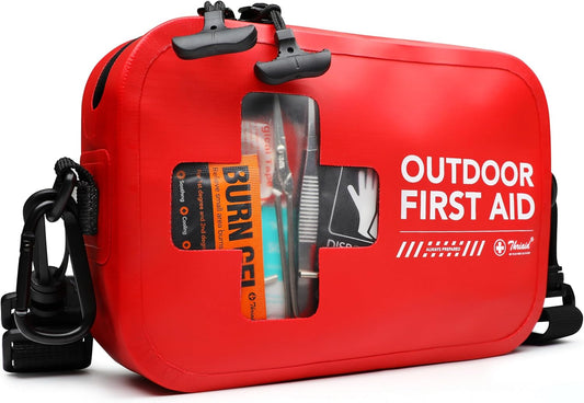 152 PCS Waterproof First Aid Kit, Portable Small Boat Dry Bag Bug Out Bags, Emergency Medical Kit Ideal for Boating, Camping, Fishing, Kayaking, Floating, Red