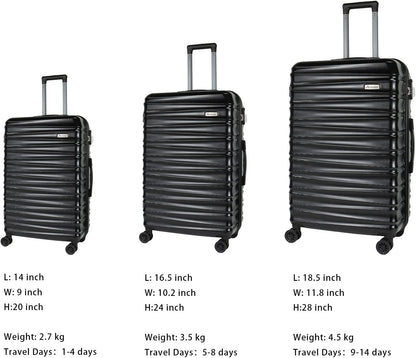 Luggage Sets 3 Piece(20/24/28)-Suitcase Set- Luggage with Wheels-PC + ABS Durable Lightweight Rotating hardshell suitcase 5PCS (Black)…
