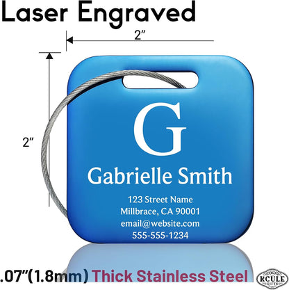 Customized Stainless Steel Luggage Tags: Personalize Your Suitcases, Backpacks, and Bags with Your Text (Blue)