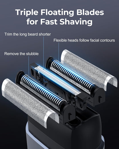 Men's Foil Shavers,Mini Electric foil Shaver for Men, Compact Face, IPX7 Waterproof Wet&Dry Cordless Razor, LED Display, USB-C Fast Rechargeable,Electric foil Shaver,3 Razor Rechargeable