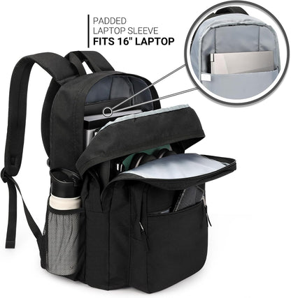 ZORFIN 36L Black Backpack for College, and Travel: Water Resistant Bookbag