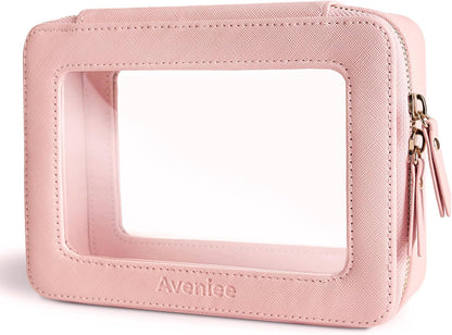 Aveniee Clear Makeup Bag Organizer, Travel Toiletry Bag for Women, Waterproof Cosmetic Pouch with Zippers,Car Accessories Organizers and Storage Case,Pink