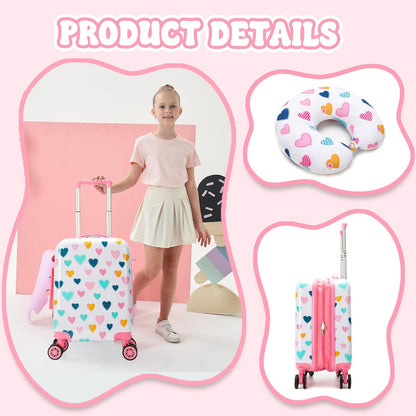Kid’s Luggage Set 5 Piece Suitcase Set 16’’ Hardside Luggage with Spinner Wheels Girls Carry on Toddler Travel Rolling Suitcase Carry on Luggage Airline Approved