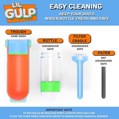 Lil Gulp Dog Water Bottle | Advanced Carbon Filtration for Safe Filtered Water on The Go | BPA-Free Leak-Proof Portable Dog Travel Water Bottle with Retractable Water Spout, 15 Fl oz - Power Punch
