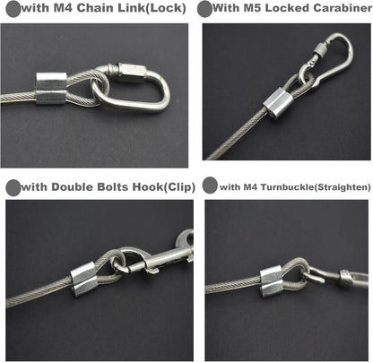 5 Pcs 4mm Wire 24 inch Vinyl Coated Stainless Steel Cable with Loops Short Wire Rope Lanyard Lock Security Chain Link for Outdoor Gates, Clear(4mm x 24inch)
