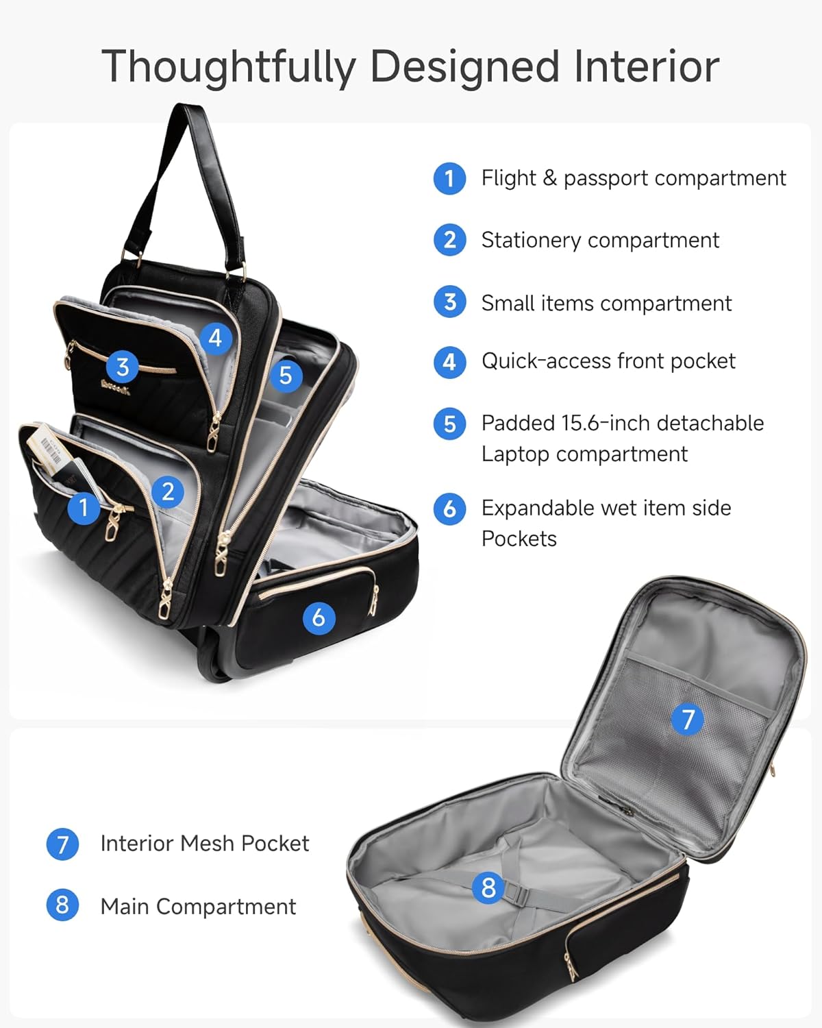 LUGGEX Underseat Carry On Luggage with Wheels, Stylish Lightweight Under Seat Luggage, Soft Sided Personal Item Suitcase for Short Trip (Cream White, 16 Inch)