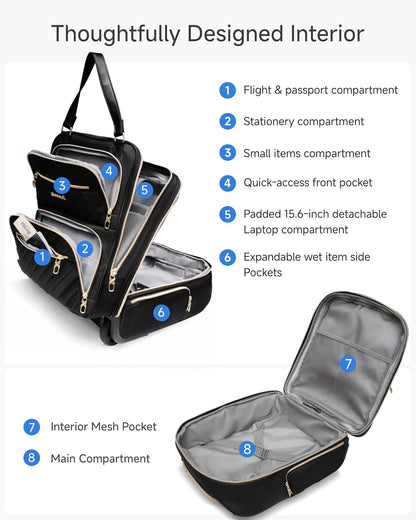 LUGGEX Underseat Carry On Luggage with Wheels, Stylish Lightweight Under Seat Luggage, Soft Sided Personal Item Suitcase for Short Trip (All Black, 16 Inch)