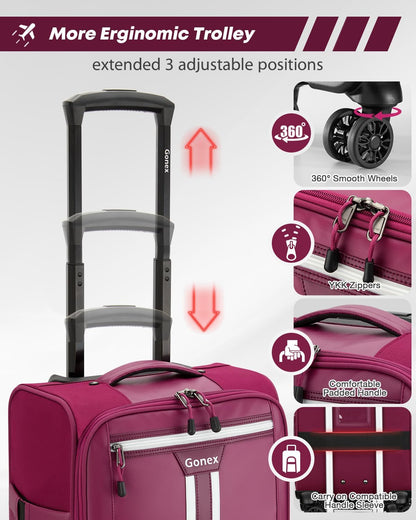 Gonex 16 inch Underseat Carry On Luggage with Spinner Wheels, Water Resistant PVC Wheeled Travel Bag Airline Approved, Softside Small Rolling Personal Item Suitcase for Men Women, Purple