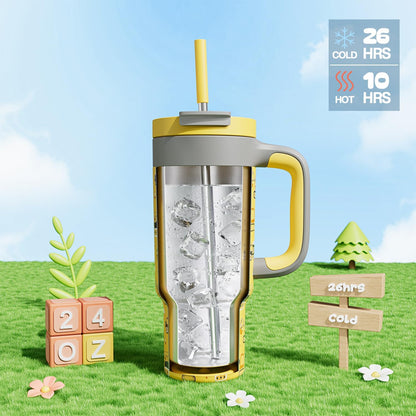 24 oz Stainless Steel Cup with Handle for Preschooler: BPA-Free, Lid with Straw, Easy to Clean, Car Cupholder Friendly, Insulated Tumbler for Playtime, Sports, Summer Camp, Vacation, Gift (Dig It Up)