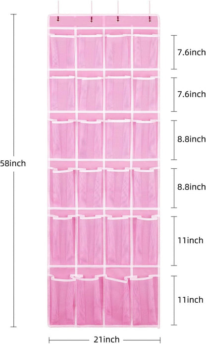 Hanging Shoe Organizer 2Pack, Over The Door Shoe Rack with 24 Mesh Pockets - Pink (2pack), Size: 58x21 Inch