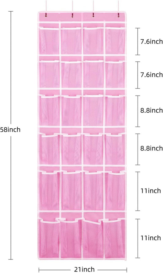Hanging Shoe Organizer 2Pack, Over The Door Shoe Rack with 24 Mesh Pockets - Pink (2pack), Size: 58x21 Inch