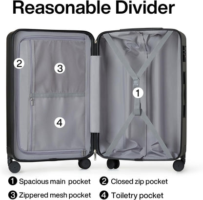 Hanke 24 Inch Luggage Suitcases With Spinner Wheels Lightweight PC Hard Shell Rolling Suitcase With Travel Lock,Checked-Medium 24-Inch(Jet Black)