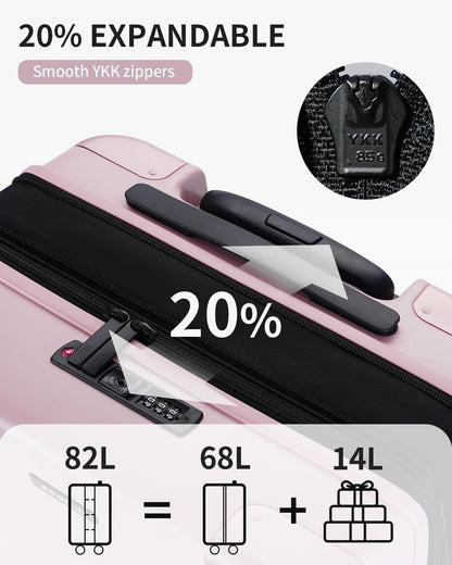 ECOHUB Hardside Expandable Carry On Luggage, Recycled PC 24" Rolling Luggage 26x16x11 Airline Approved with Spinner Wheels & TSA Lock, Lightweight Hardshell Travel Suitcase, 24inch Carry-on Pink