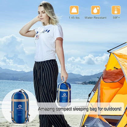 ECOOPRO Warm Weather Sleeping Bag - Portable, Waterproof, Compact Lightweight, Comfort with Compression Sack - Great for Outdoor Camping, Backpacking & Hiking-83 L x 30" W Fits Adults