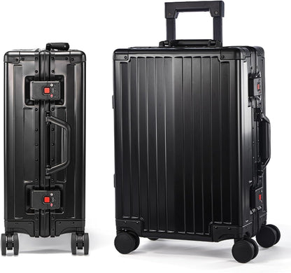 UrbanExplorer 24Inch All Aluminum Check In Luggage Heavy Duty Hard Shell Suitcases with Spinner Wheels, Zipperless Suitcase with TSA Lock, Large Luggage for Business Travel, Black