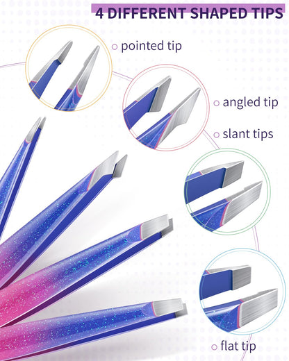 MORGLES Eyebrow Tweezers for Women and Nail Clipper Set with Travel Case Precision Tweezers for Facial & Ingrown Hair Removal with Scissors