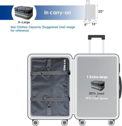 Stow-N-Go Portable Hanging Travel Shelves, Packing Organizer for Luggage. Carry on Closet for Clothes. Expandable Packing Cube. Travel Essentials. Dak Gray - XL