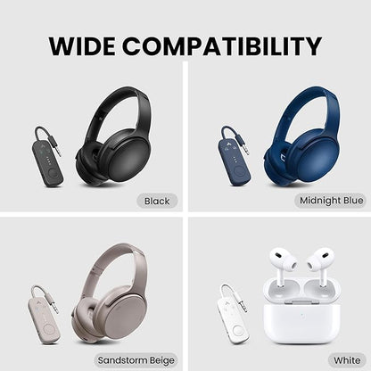 Avantree Relay - Airplane Bluetooth 5.3 Adapter with Qualcomm aptX Adaptive, Supports 2 AirPods or Headphones, 20Hr Playtime, 3.5mm AUX Wireless Audio Transmitter for Travel Flight, Airline, Gym