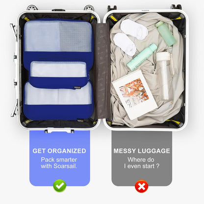 5 Set Compression Packing Cubes for Travel, Space Saving Luggage Organizer Bags (Dark Blue)